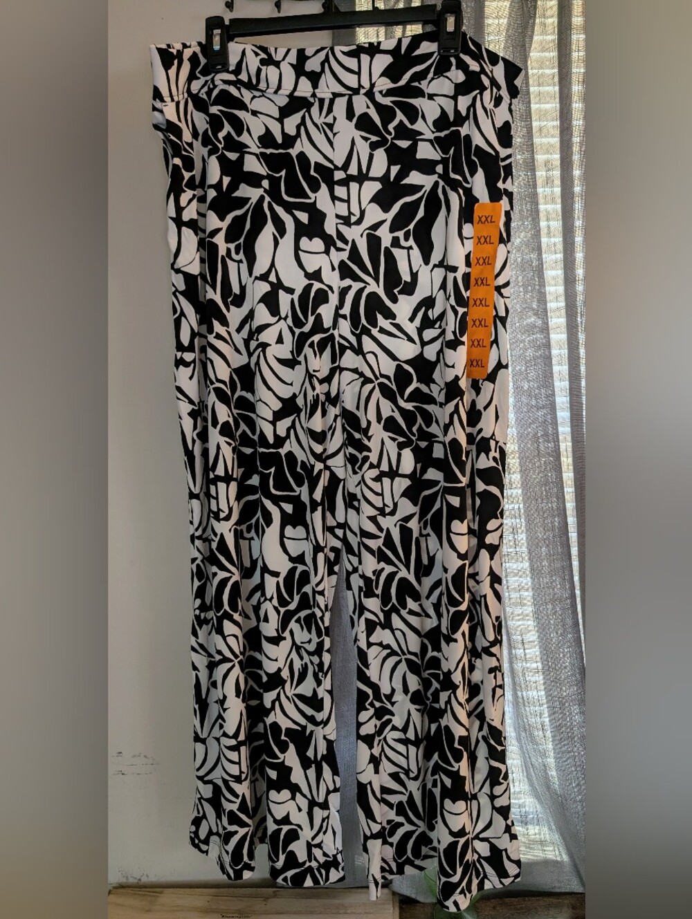 NWT Three Dots Black and White Wide Leg Pants with Pockets Floral Stretchy XXL